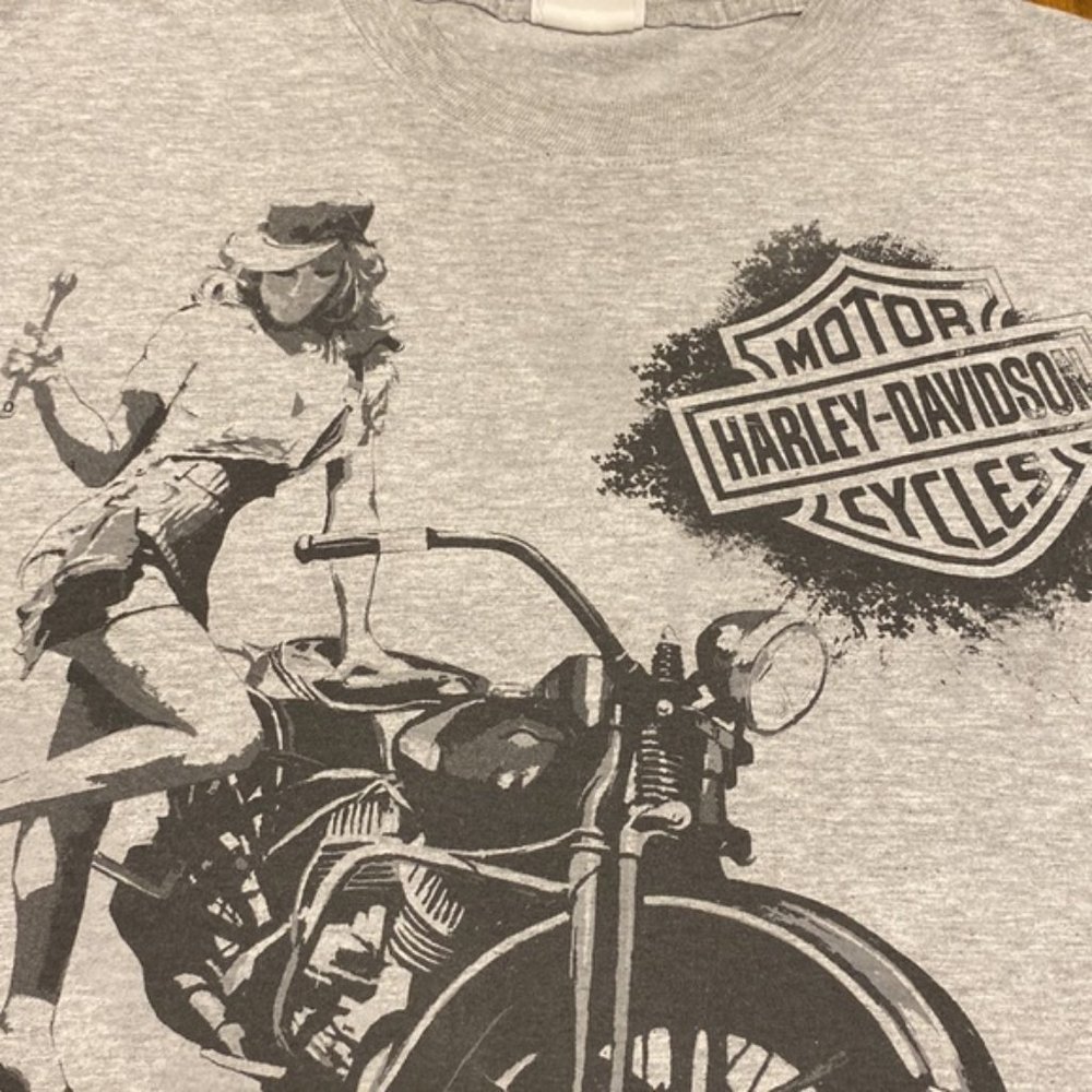 Y2K Vintage Harley Davidson Long Sleeve Shirt Grey Girl Biker Bike Babe Woman - Picture 8 of 14